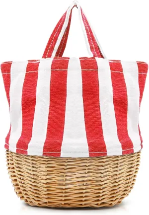 Beach Bag for Women, Elliptical Tote Bag, Linen Patchwork straw Bag, Bohemia Handwoven Rattan Bag, Straw Bag Suitable for Travel Vacation Work Daily Matching(Red)