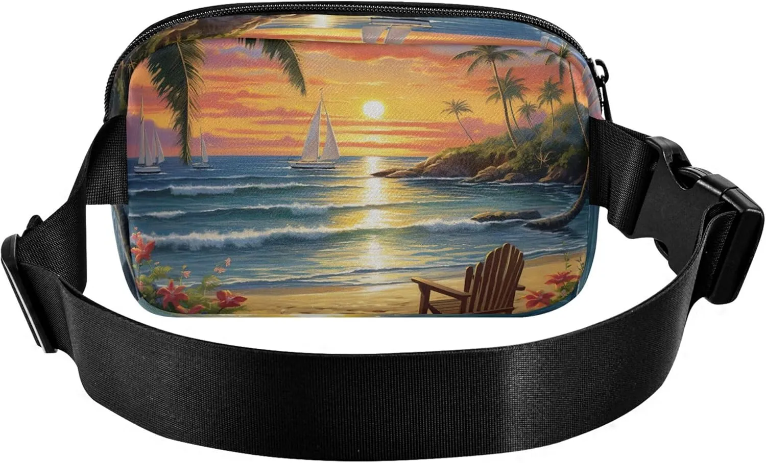 Beach Scene Tropical Fanny Packs for Women Hip Pack Belt Bag Waterproof Funny Travel Waist Bag