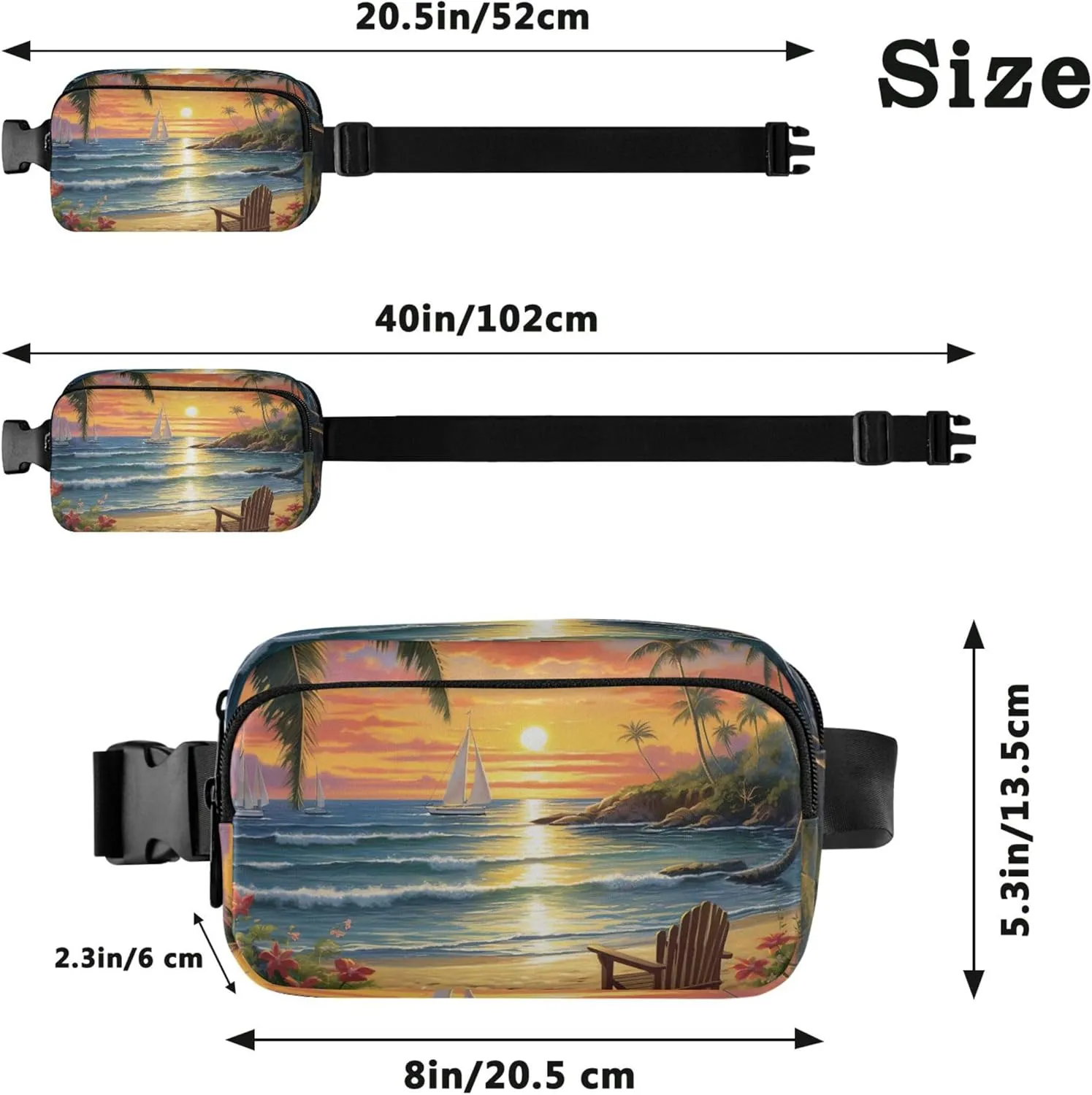 Beach Scene Tropical Fanny Packs for Women Hip Pack Belt Bag Waterproof Funny Travel Waist Bag