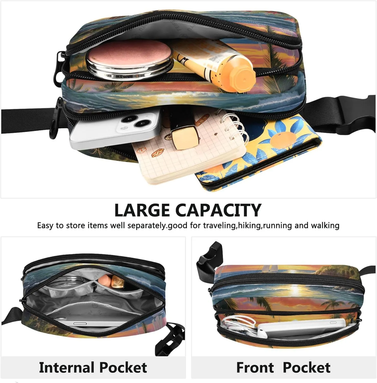 Beach Scene Tropical Fanny Packs for Women Hip Pack Belt Bag Waterproof Funny Travel Waist Bag