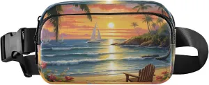 Beach Scene Tropical Fanny Packs for Women Hip Pack Belt Bag Waterproof Funny Travel Waist Bag