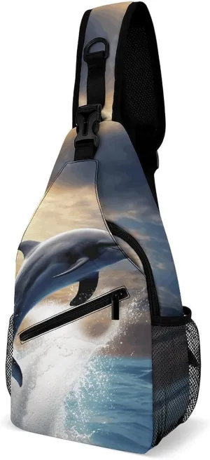 Beautiful Dolphin Crossbody Bags Mini Sling Bag Fanny Chest Bag Travel Daypack Sling Backpack for Men Women