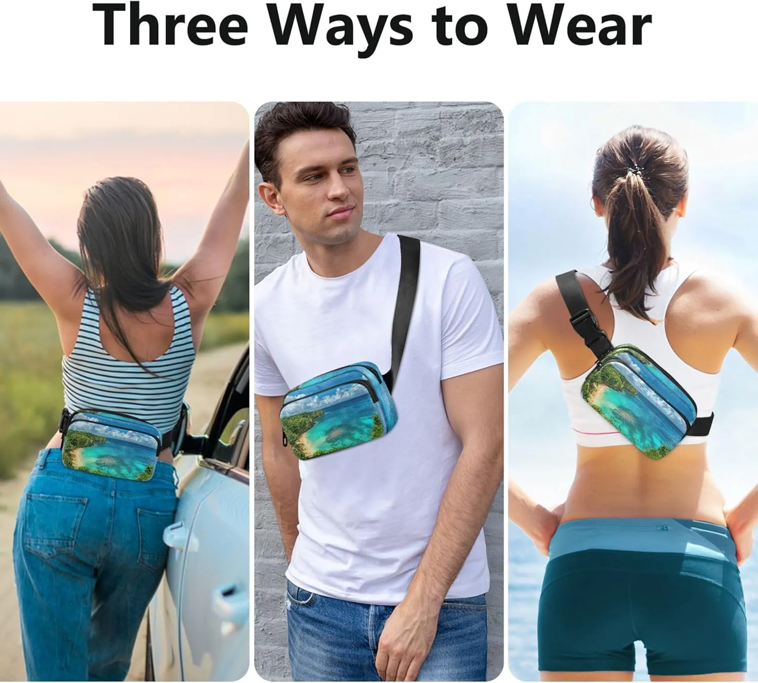 Beautiful Island Women Fanny Packs Funky Belt Bag Hip Pack Waterproof Waist Purse for Women
