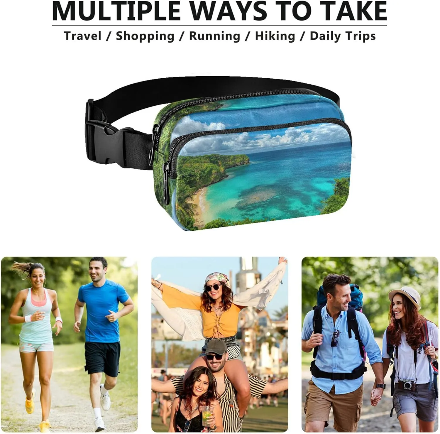 Beautiful Island Women Fanny Packs Funky Belt Bag Hip Pack Waterproof Waist Purse for Women