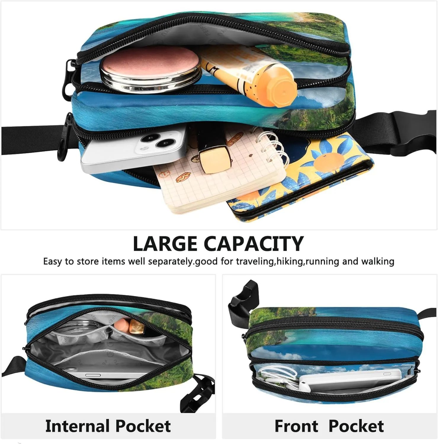 Beautiful Island Women Fanny Packs Funky Belt Bag Hip Pack Waterproof Waist Purse for Women