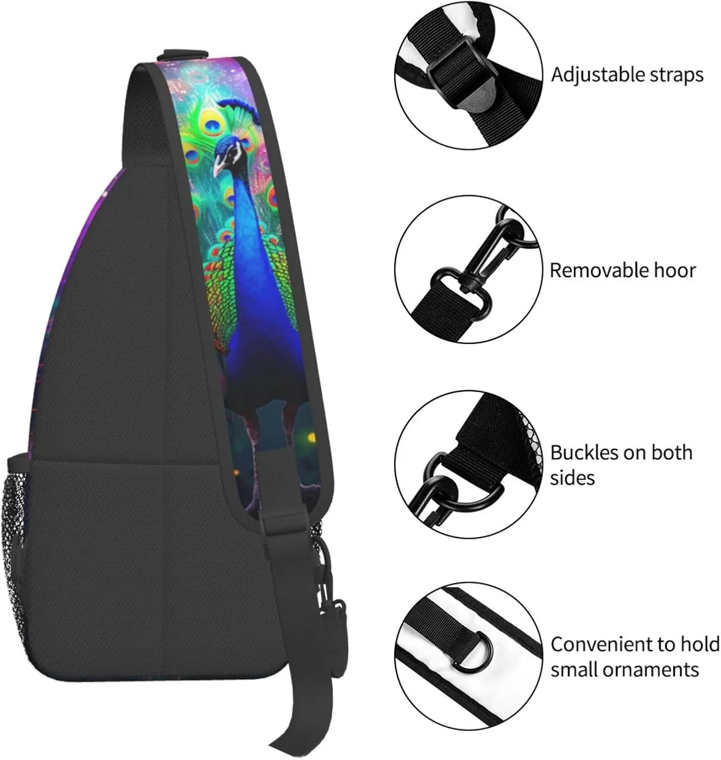 Beautiful Peacock Sling Bag For Women Men Fashion Backpack Crossbody Peacock Shoulder Bag Sling Backpack Chest Bag Travel Hiking Casual Sport Daypack