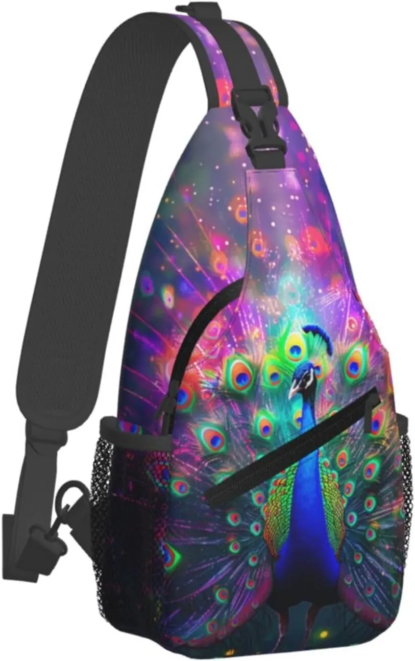 Beautiful Peacock Sling Bag For Women Men Fashion Backpack Crossbody Peacock Shoulder Bag Sling Backpack Chest Bag Travel Hiking Casual Sport Daypack