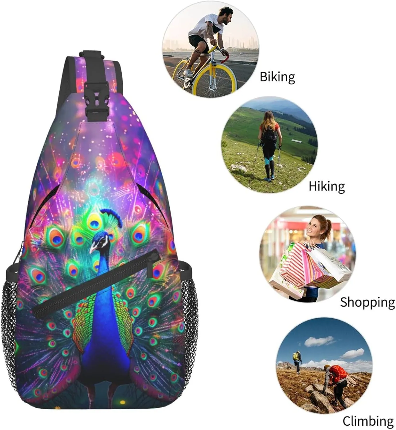 Beautiful Peacock Sling Bag For Women Men Fashion Backpack Crossbody Peacock Shoulder Bag Sling Backpack Chest Bag Travel Hiking Casual Sport Daypack