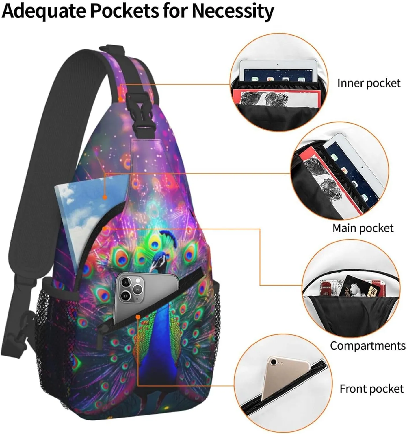 Beautiful Peacock Sling Bag For Women Men Fashion Backpack Crossbody Peacock Shoulder Bag Sling Backpack Chest Bag Travel Hiking Casual Sport Daypack