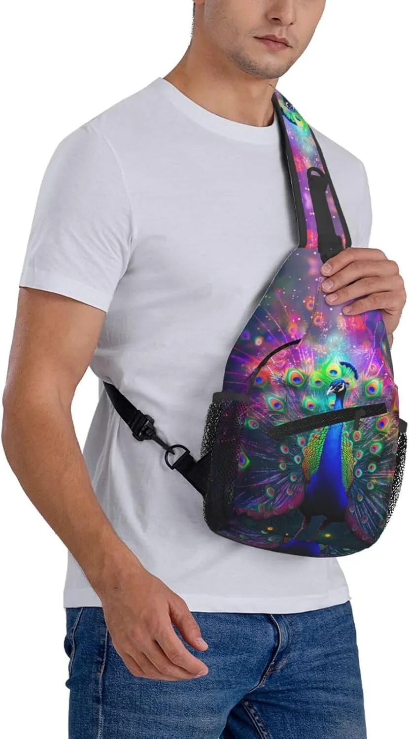 Beautiful Peacock Sling Bag For Women Men Fashion Backpack Crossbody Peacock Shoulder Bag Sling Backpack Chest Bag Travel Hiking Casual Sport Daypack