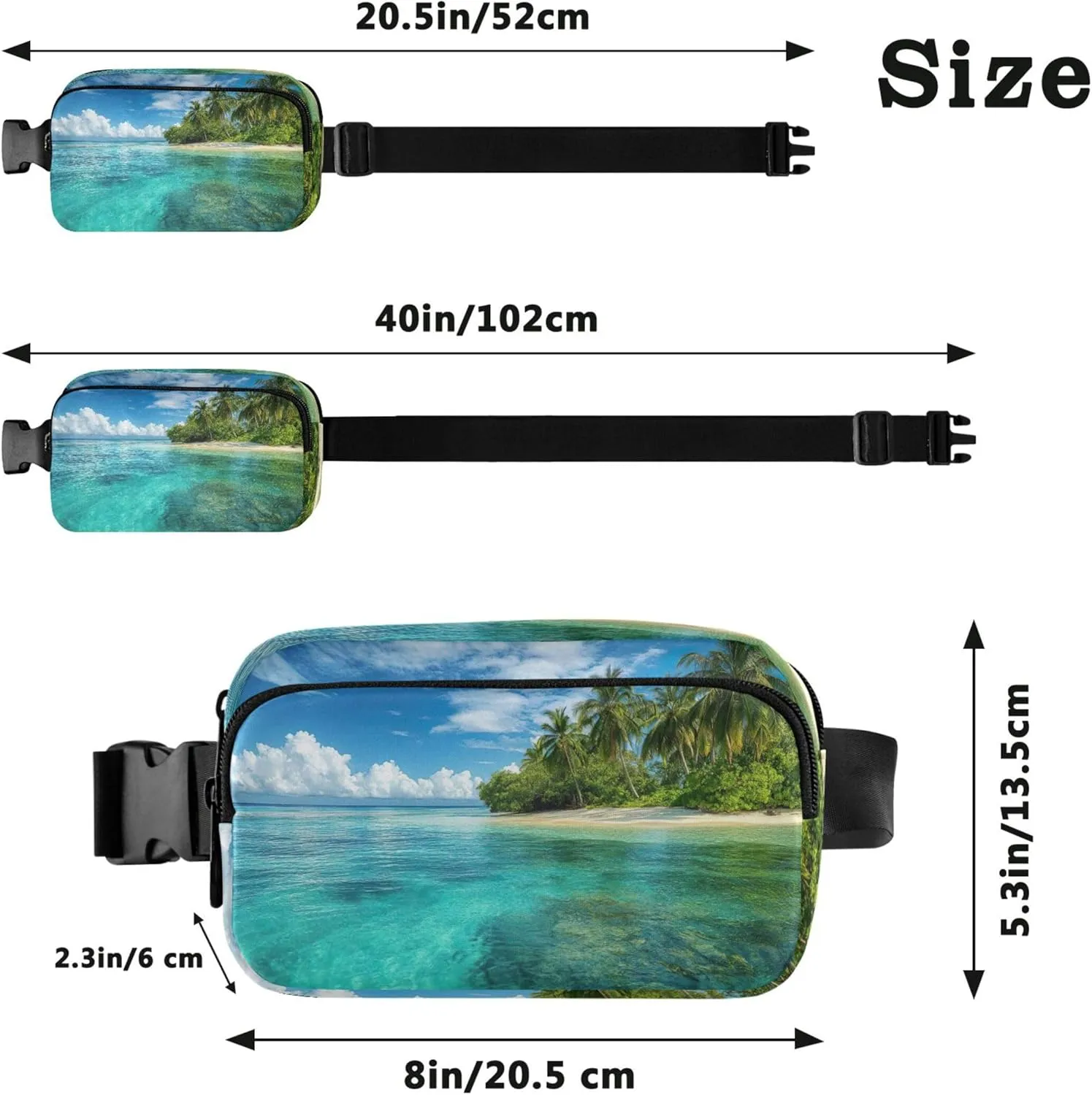 Beautiful Tropical Island Turquoise Womens Fanny Pack Waterproof Belt Bag Hip Pouch Cute Crossbody Waist Bag