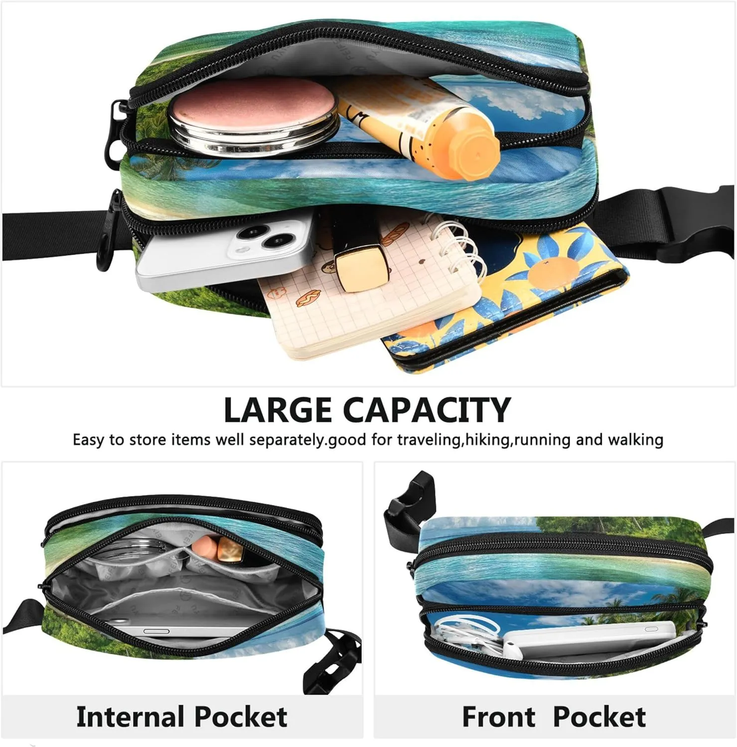 Beautiful Tropical Island Turquoise Womens Fanny Pack Waterproof Belt Bag Hip Pouch Cute Crossbody Waist Bag