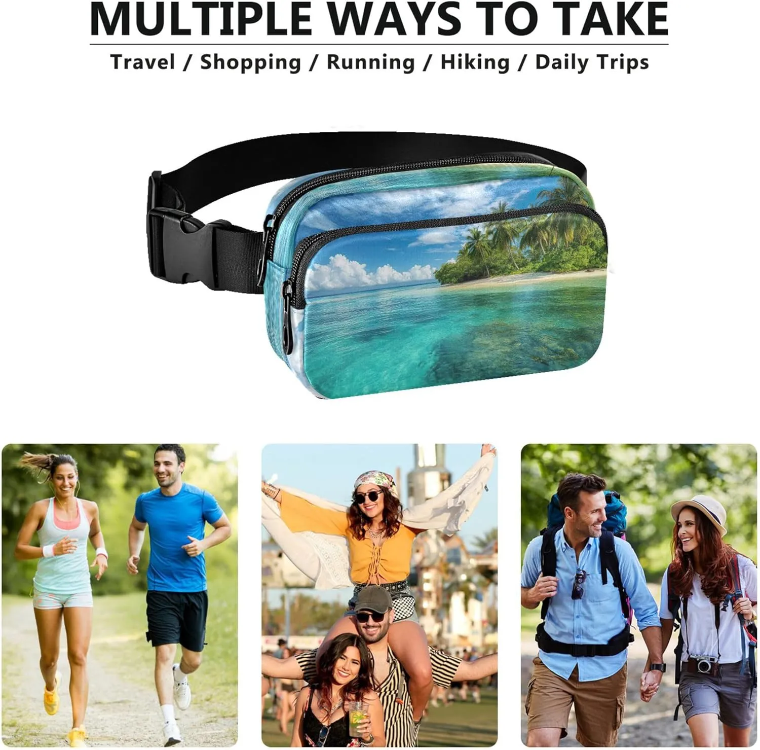 Beautiful Tropical Island Turquoise Womens Fanny Pack Waterproof Belt Bag Hip Pouch Cute Crossbody Waist Bag
