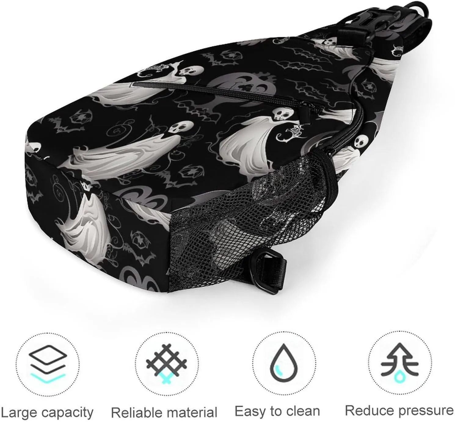 Beautiful White Blue Flowers Sling Bag Lightweight Crossbody Chest Pack Travel Shoulder Bag with Adjustable Strap