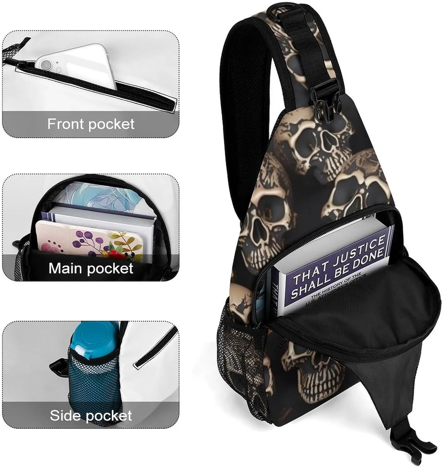Beautiful White Blue Flowers Sling Bag Lightweight Crossbody Chest Pack Travel Shoulder Bag with Adjustable Strap