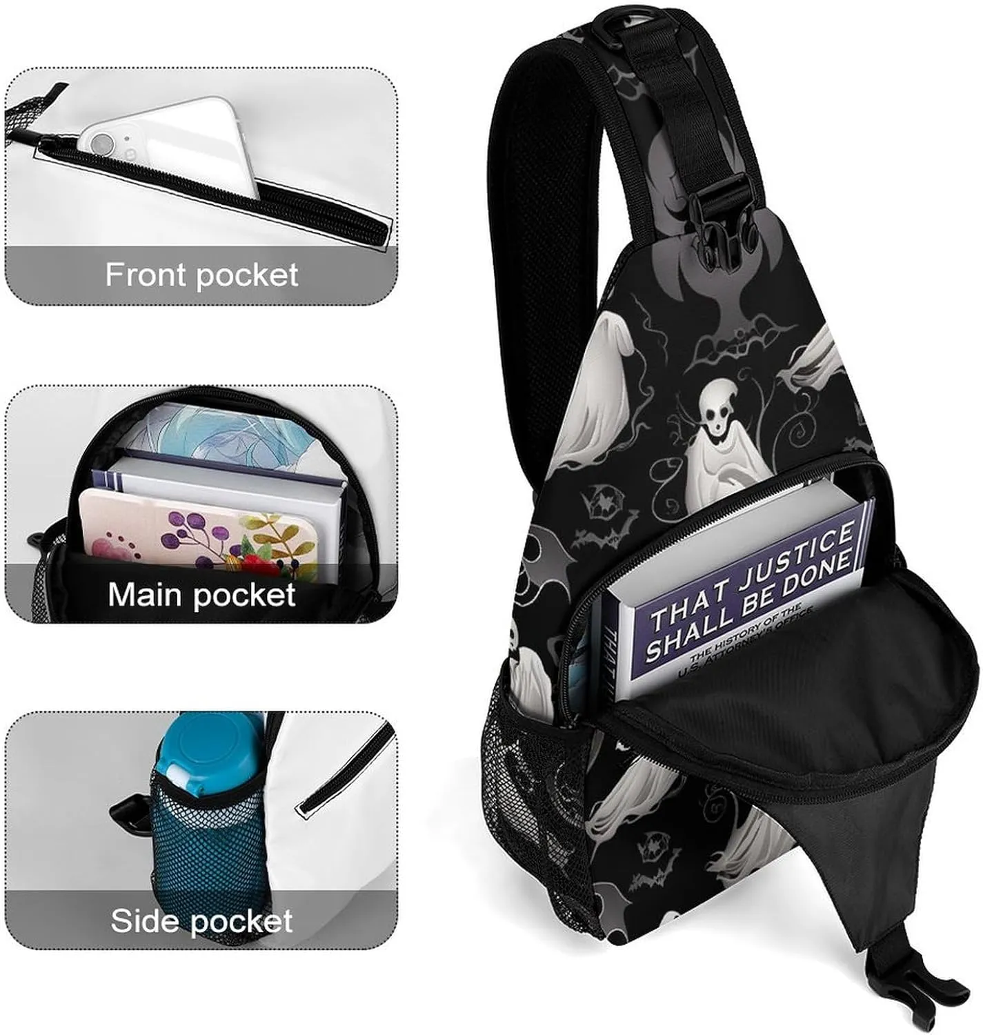 Beautiful White Blue Flowers Sling Bag Lightweight Crossbody Chest Pack Travel Shoulder Bag with Adjustable Strap