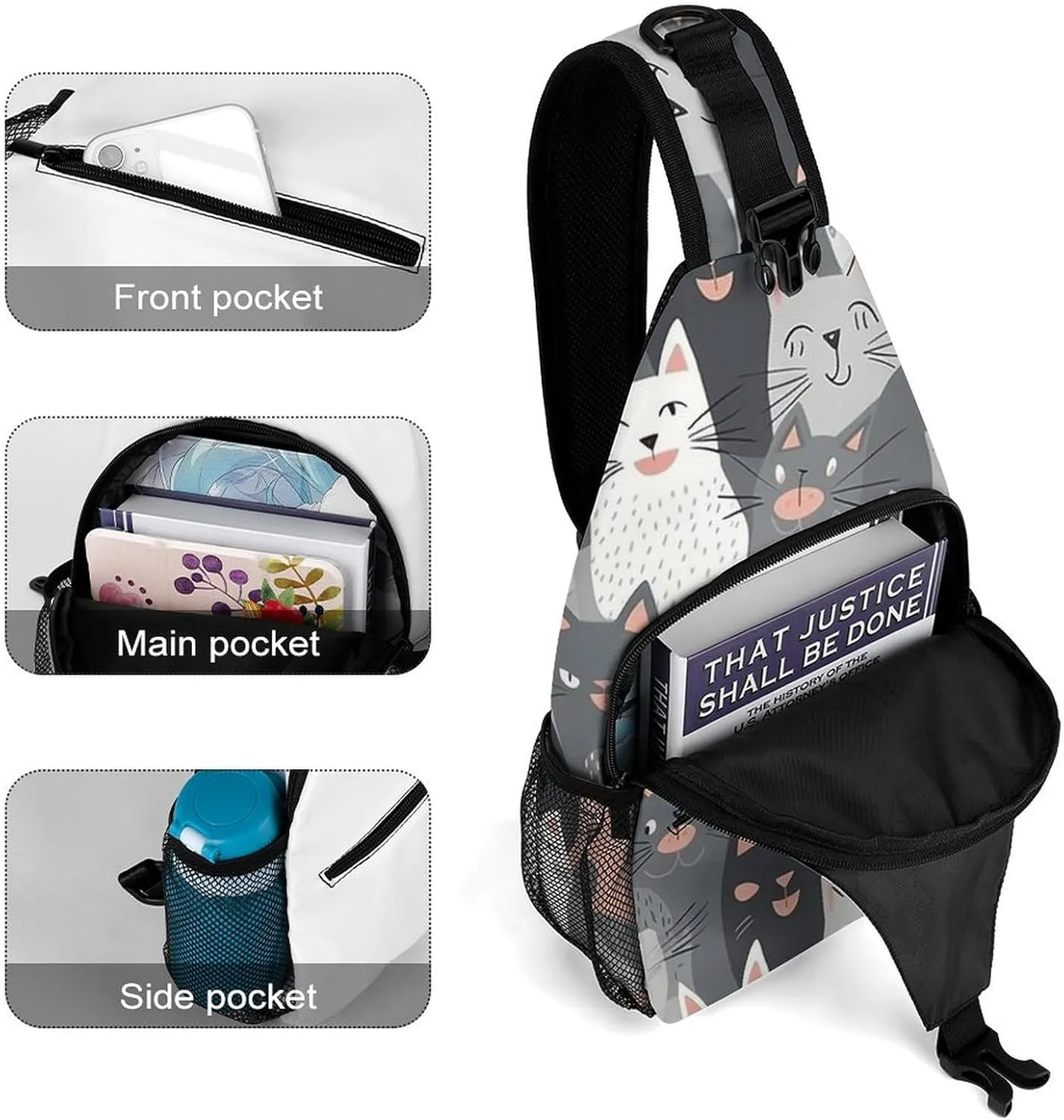 Beautiful White Blue Flowers Sling Bag Lightweight Crossbody Chest Pack Travel Shoulder Bag with Adjustable Strap