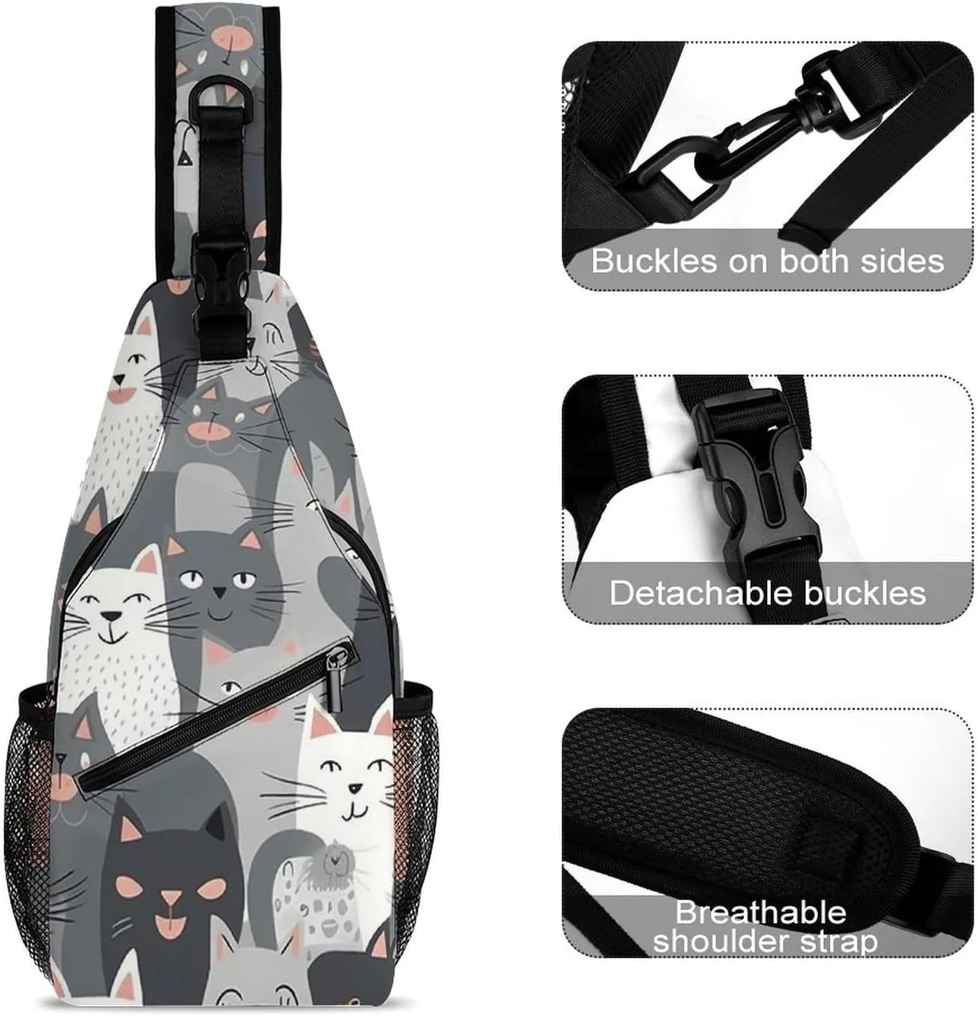 Beautiful White Blue Flowers Sling Bag Lightweight Crossbody Chest Pack Travel Shoulder Bag with Adjustable Strap