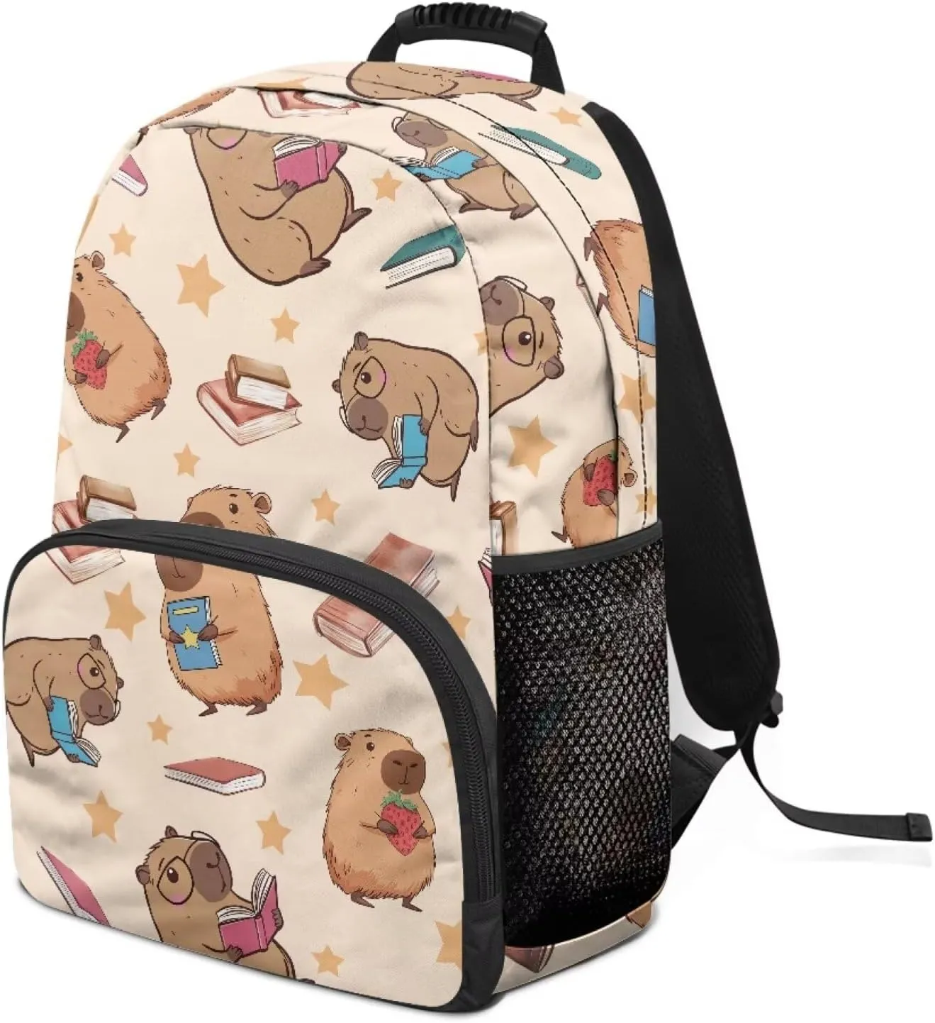 Beauty Collector Capybara Book Strawberry Star Kids Backpacks for School Travel Backpack with Laptop Compartment