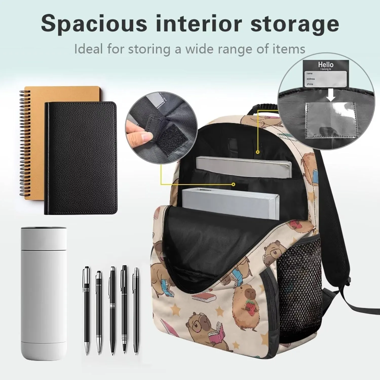 Beauty Collector Capybara Book Strawberry Star Kids Backpacks for School Travel Backpack with Laptop Compartment