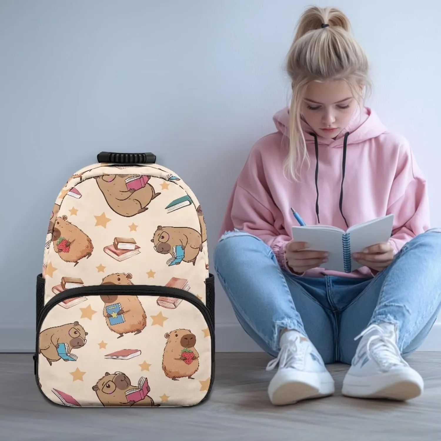 Beauty Collector Capybara Book Strawberry Star Kids Backpacks for School Travel Backpack with Laptop Compartment