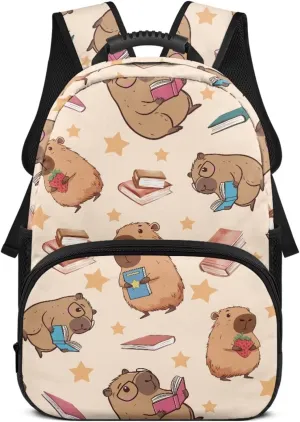 Beauty Collector Capybara Book Strawberry Star Kids Backpacks for School Travel Backpack with Laptop Compartment