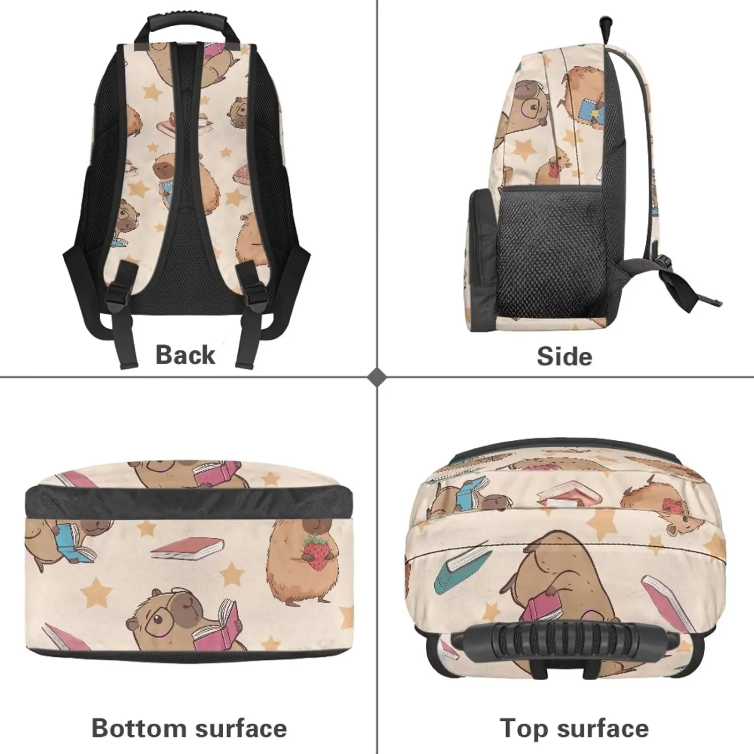 Beauty Collector Capybara Book Strawberry Star Kids Backpacks for School Travel Backpack with Laptop Compartment
