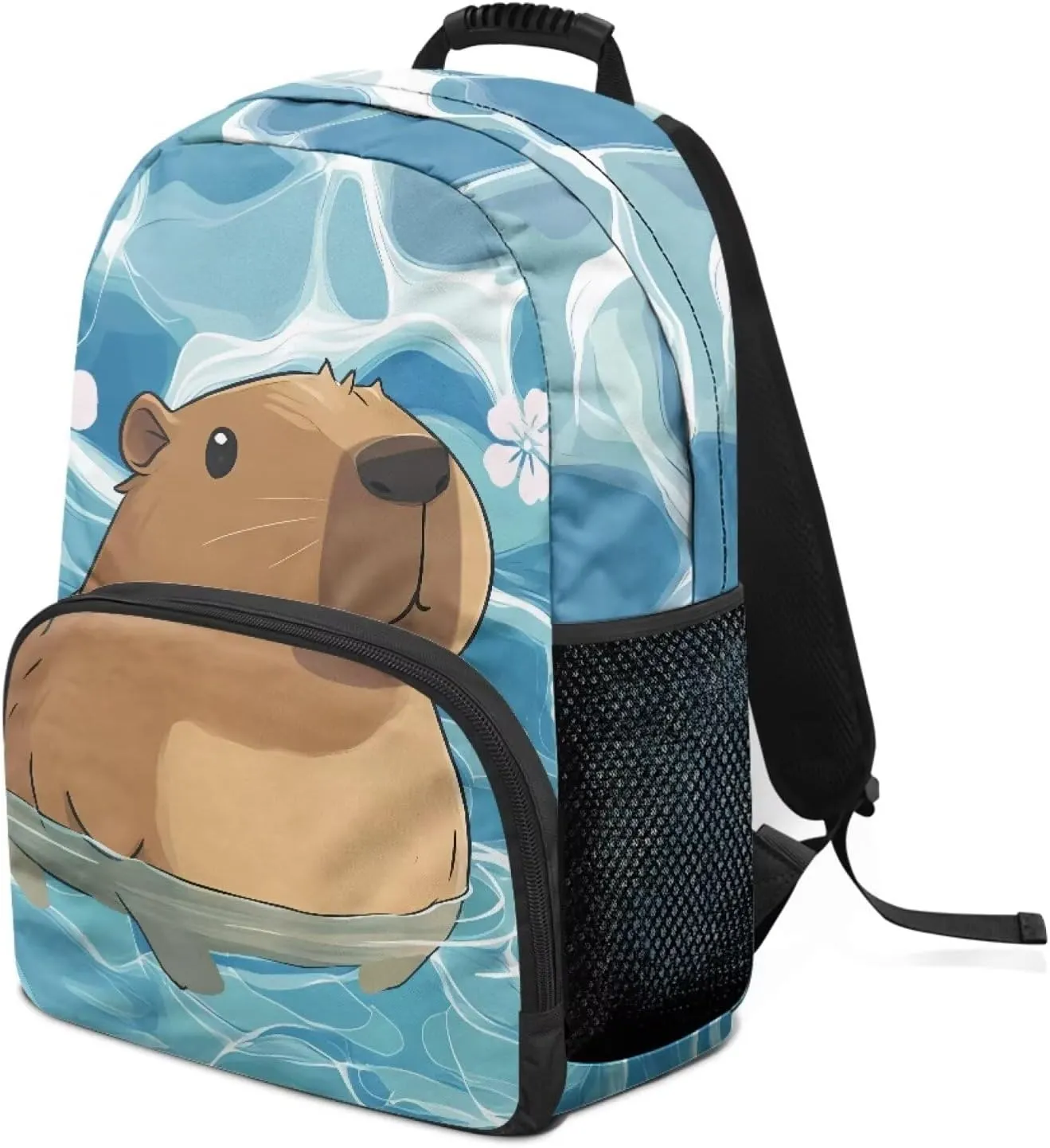 Beauty Collector Capybara Flower Aqua Kids Backpacks for School Travel Backpack with Laptop Compartment