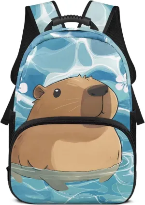 Beauty Collector Capybara Flower Aqua Kids Backpacks for School Travel Backpack with Laptop Compartment