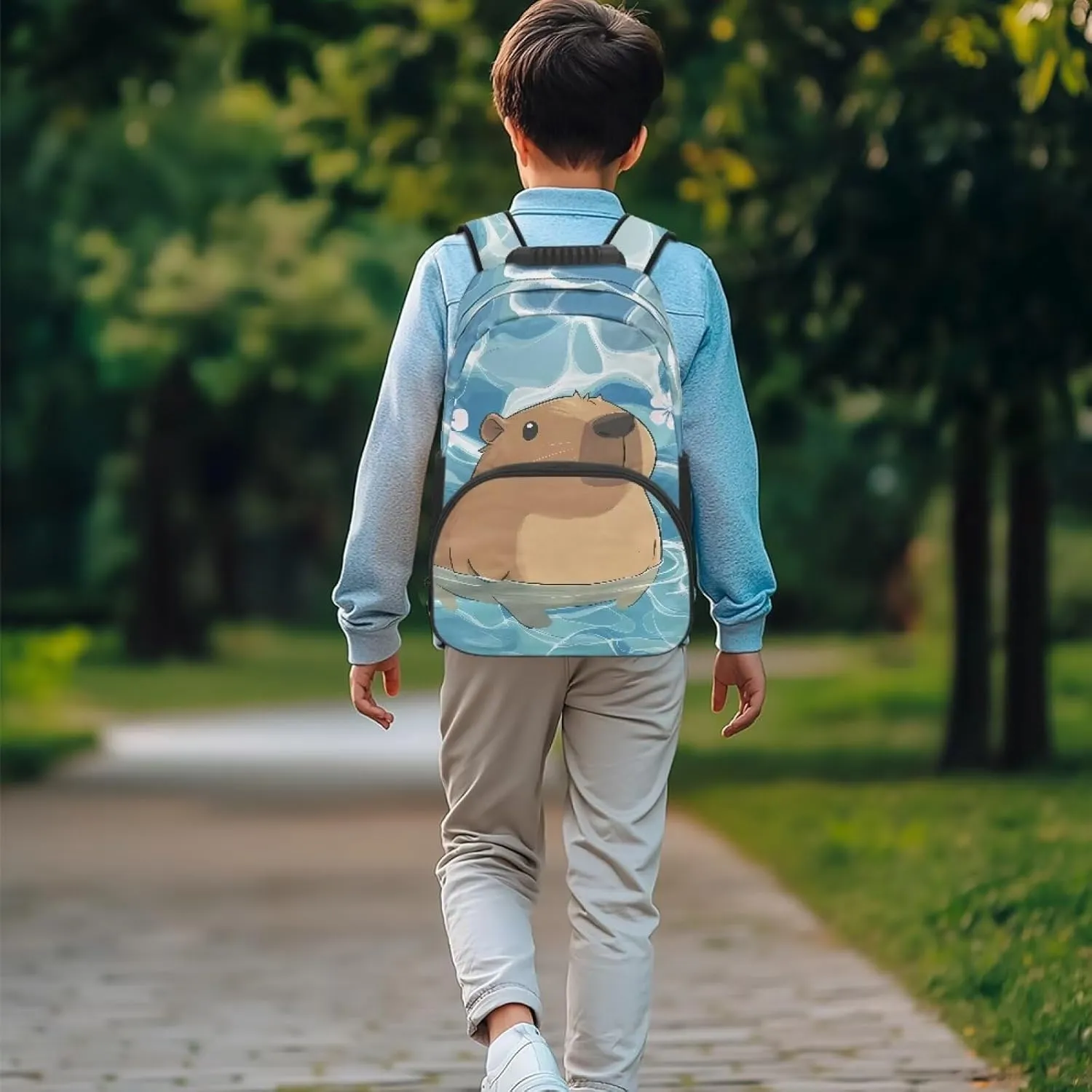 Beauty Collector Capybara Flower Aqua Kids Backpacks for School Travel Backpack with Laptop Compartment