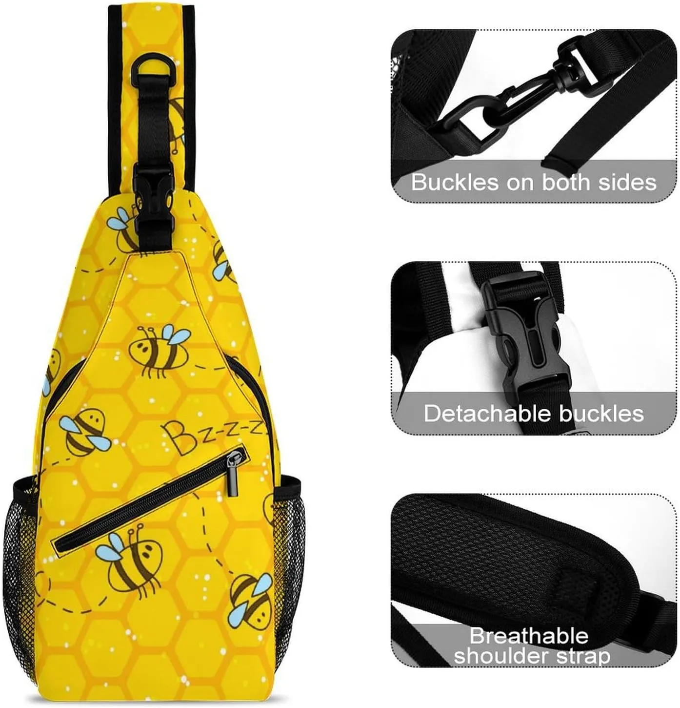 Bee Sling Backpack Mans Womans Crossbody Backpack Chest Bag Running Daypack Hiking Bag Casual Daypacks Sports Backpacks