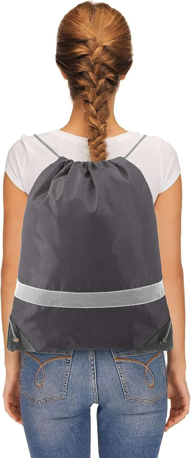 BeeGreen 20-Piece Grey Drawstring Backpacks, Reflective Cinch Sacks, DIY Blank Drawstring Bags for Women and Men, 16.5" L x 13.4" W