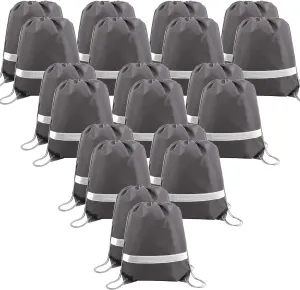 BeeGreen 20-Piece Grey Drawstring Backpacks, Reflective Cinch Sacks, DIY Blank Drawstring Bags for Women and Men, 16.5" L x 13.4" W
