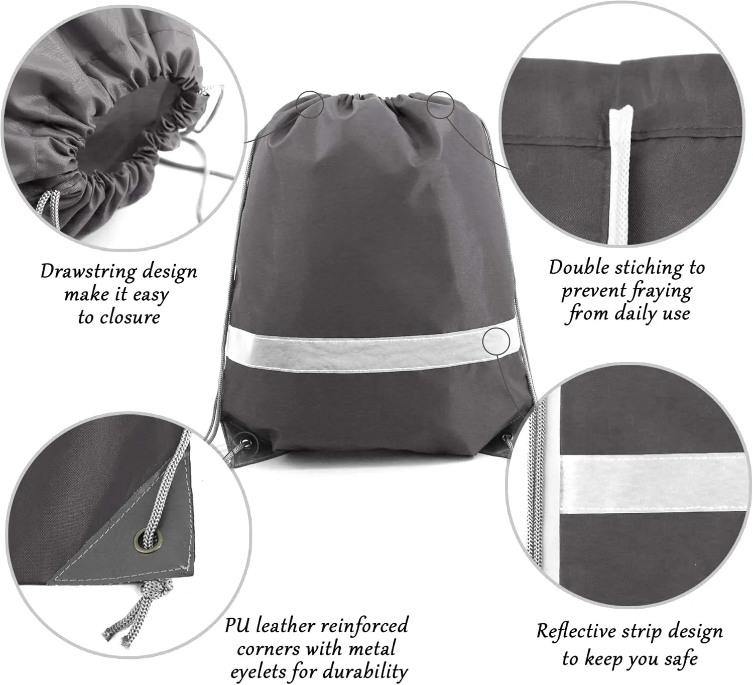 BeeGreen 20-Piece Grey Drawstring Backpacks, Reflective Cinch Sacks, DIY Blank Drawstring Bags for Women and Men, 16.5" L x 13.4" W