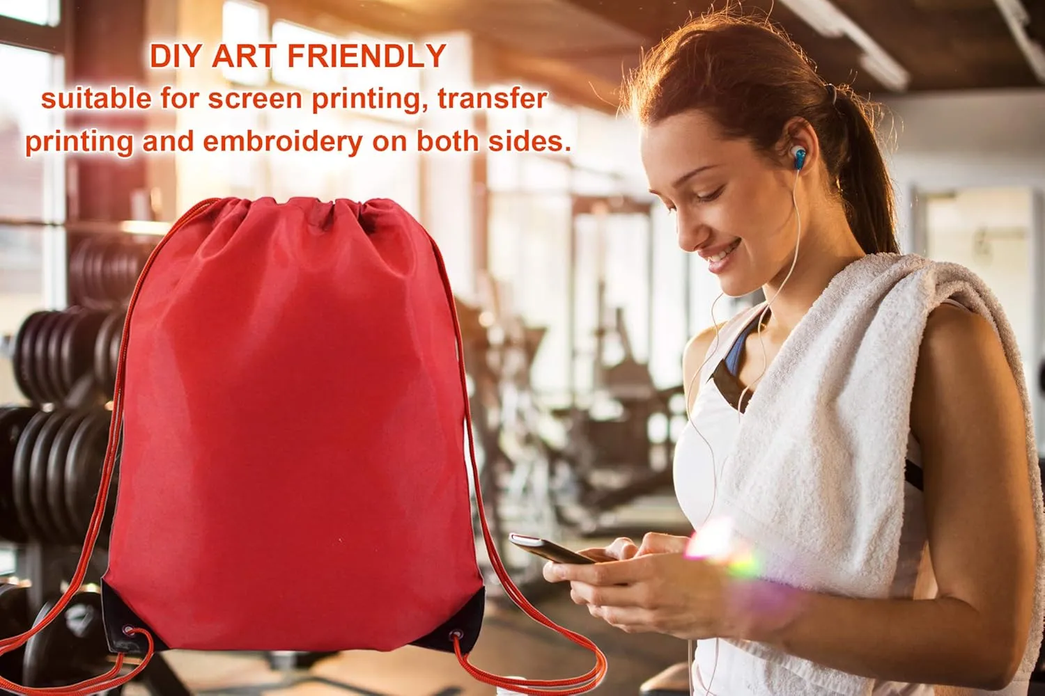 BeeGreen Drawstring Backpack Bags 20,30,50 Packs Reflective String Bags for Gym Sport Trip Cinch Sack DIY for Women Men