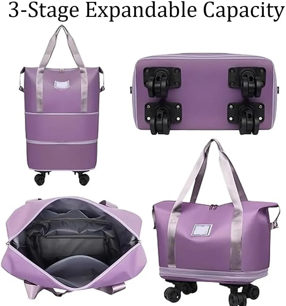 Beente Travel Bag with Wheels, 2025 New Large Capacity Travel Bag - Universal Wheel Removable, Foldie Travel Bags Expandable (Light Grey)