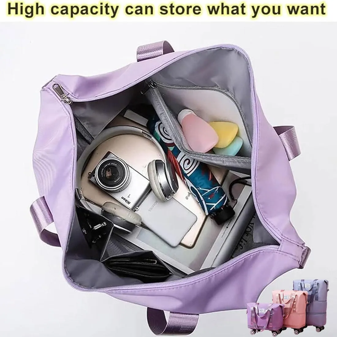 Beente Travel Bag With Wheels, Expandable Duffel 2025 New Large Capacity Travel Bag - Universal Wheel Removable (Pink,With wheels)