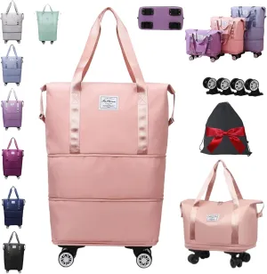 Beente Travel Bag With Wheels, Expandable Duffel 2025 New Large Capacity Travel Bag - Universal Wheel Removable (Pink,With wheels)