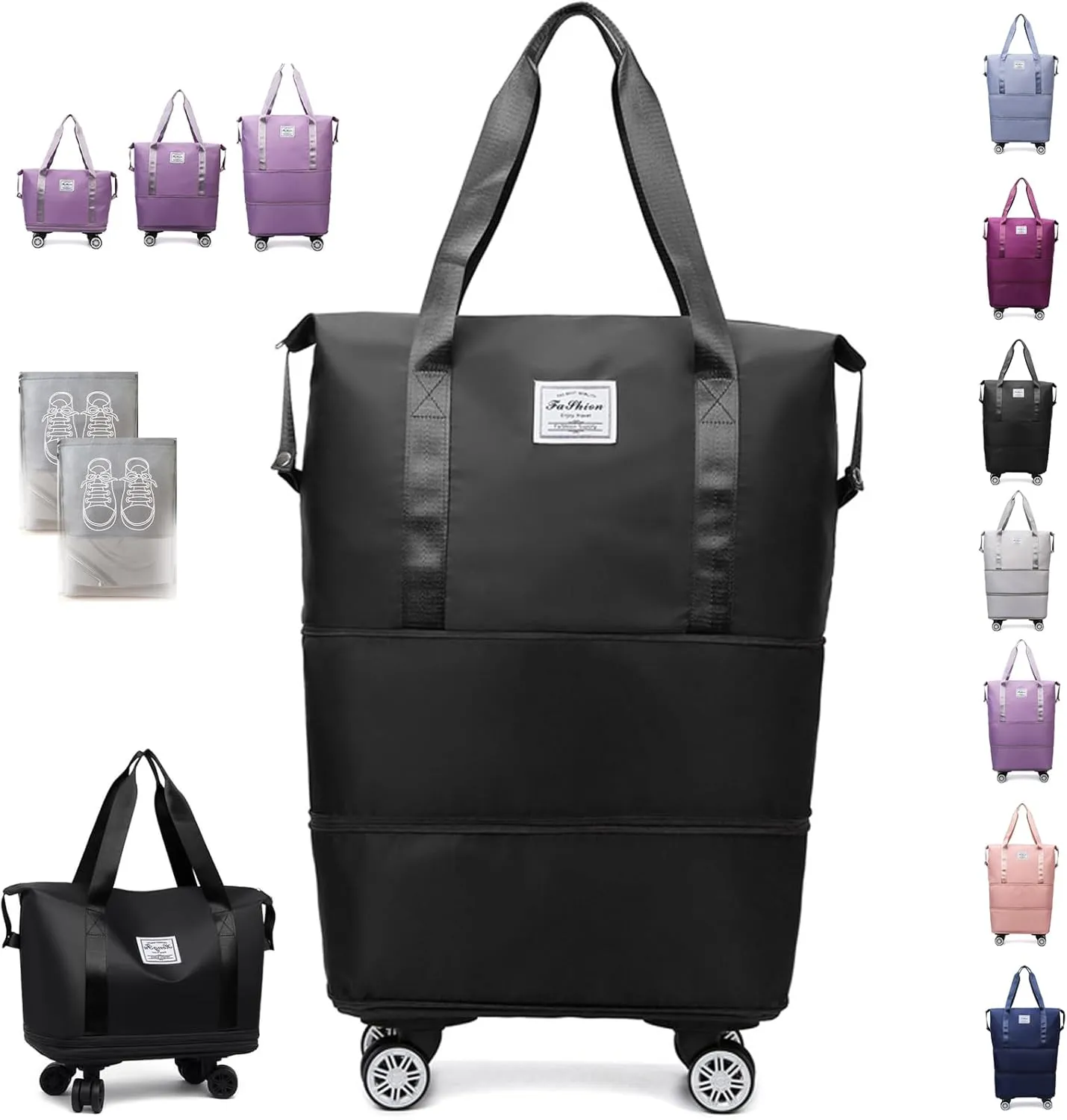 Beente Travel Bag with Wheels, Kulken Expandable Duffel, 2025 New Large Capacity Travel Bag - Universal Wheel Removable, Comes with A Dust Bag (Black)
