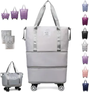 Beente Travel Bag with Wheels, Kulken Expandable Duffel, 2025 New Large Capacity Travel Bag - Universal Wheel Removable, Comes with A Dust Bag (Gray)