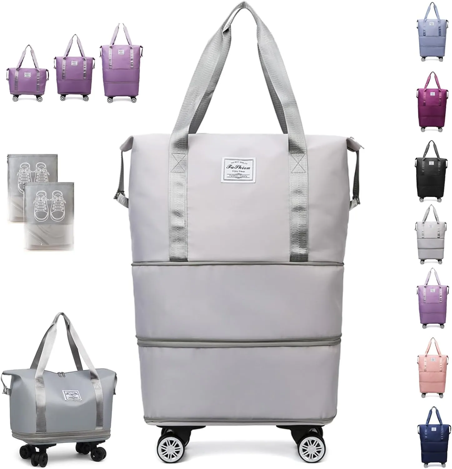 Beente Travel Bag with Wheels, Kulken Expandable Duffel, 2025 New Large Capacity Travel Bag - Universal Wheel Removable, Comes with A Dust Bag (Gray)