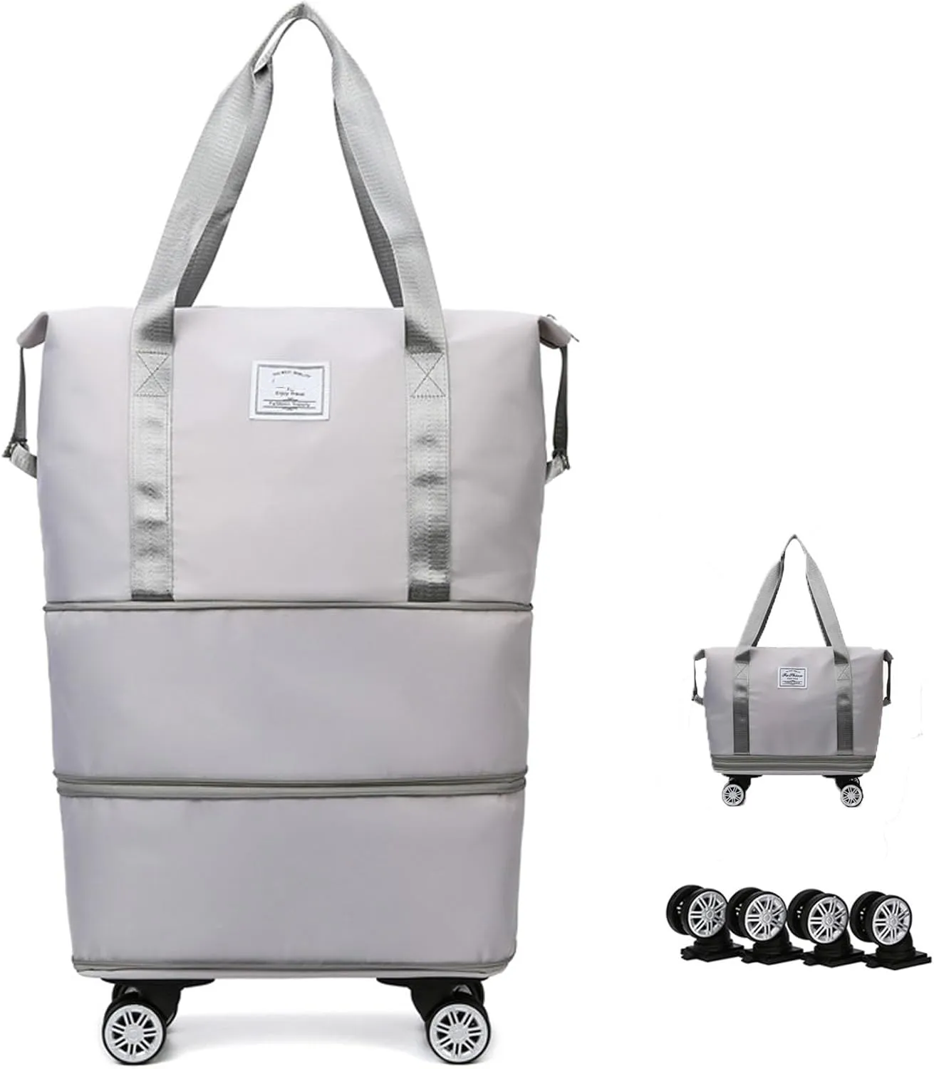 Beente Travel Bag With Wheels - Large Capacity Travel Bag - Universal Wheel Removable, Expandable Foldable, Weekend Bag For Travel For Camping, Business Travel (1, gray, 22.4inx8.6inx26in)