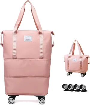 Beente Travel Bag With Wheels - Large Capacity Travel Bag - Universal Wheel Removable, Expandable Foldable, Weekend Bag For Travel For Camping, Business Travel (1, pink, 22.4inx8.6inx26in)