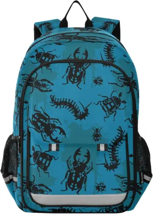 Beetles Bugs Funny Backpack Lightweight Bookbag Travel Laptop Backpack College School Computer Bag with Reflective Stripes
