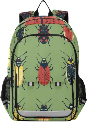 Beetles Green Insect Backpack Kids School Bag Lightweight Laptop Backpack Elementary Capacity Student Bookbags for Travel Daypack with Reflective Stripes