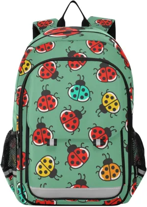 Beetles Ladybugs Backpack Kids School Bag Lightweight Laptop Backpack Elementary Capacity Student Bookbags for Travel Daypack with Reflective Stripes