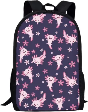 Belidome Axolotl Cherry Blossom Backpack for Kids School Backpacks Lightweight 17 inch with Adjustable Shoulder Strap