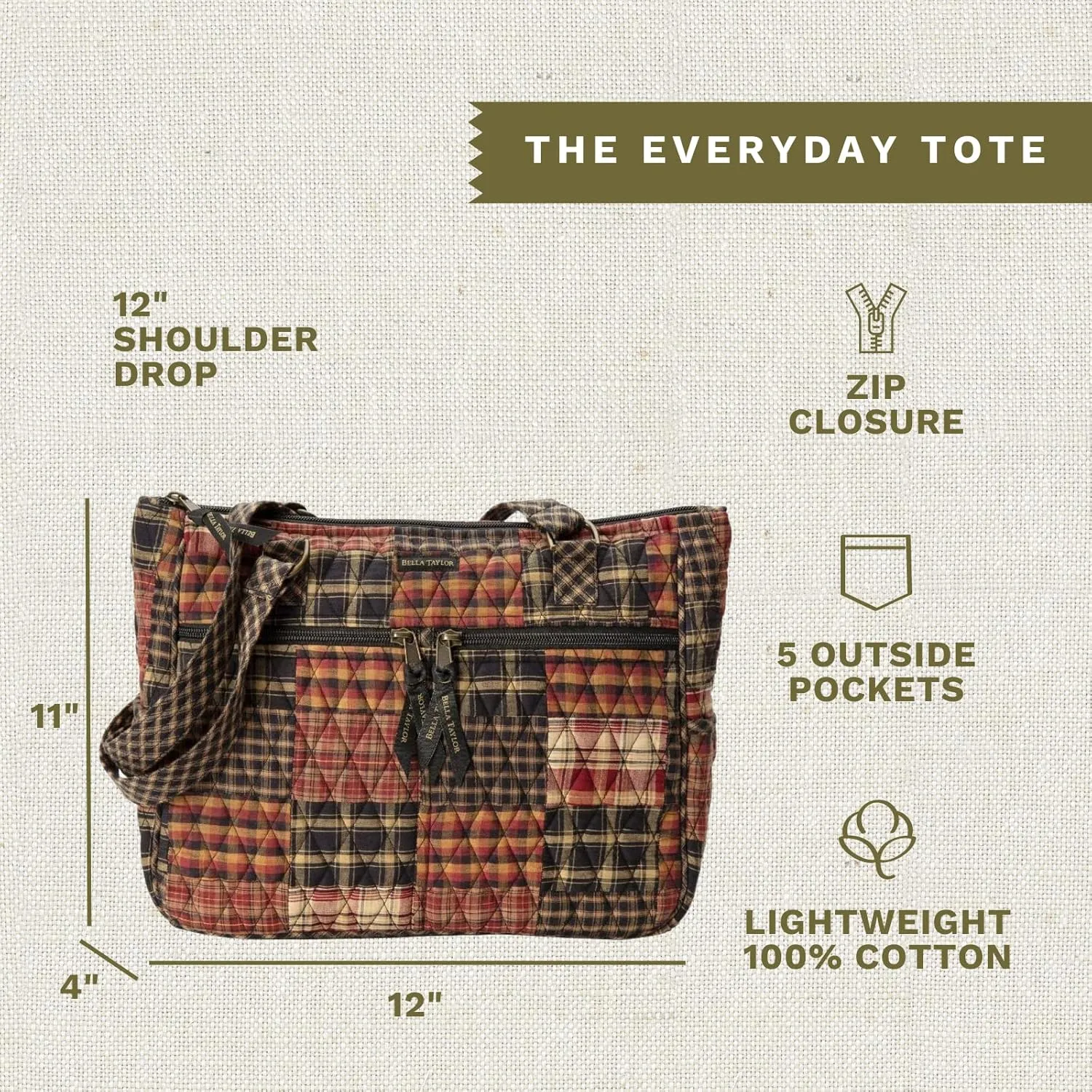 Bella Taylor Everyday Tote | Lightweight Quilted Fabric Handbags for Women