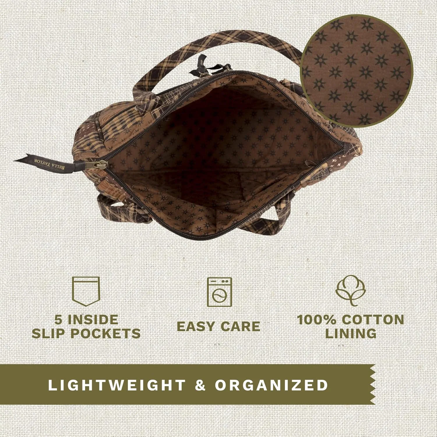 Bella Taylor Everyday Tote | Lightweight Quilted Fabric Handbags for Women