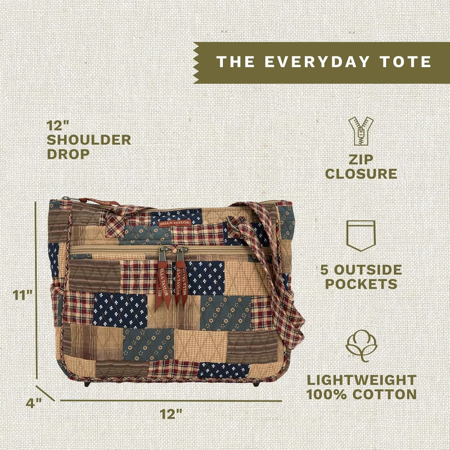 Bella Taylor Everyday Tote | Lightweight Quilted Fabric Handbags for Women